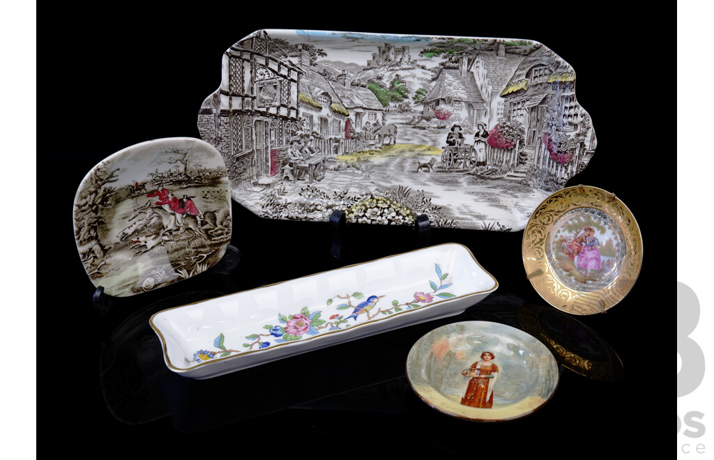 Collection Vintage Pieces Including Wedgwood Old English Vilage Scene Serving Plate, Royal Doulton Anne Page Shakespere Series Minature Plate, Limoges Minature PLate and More