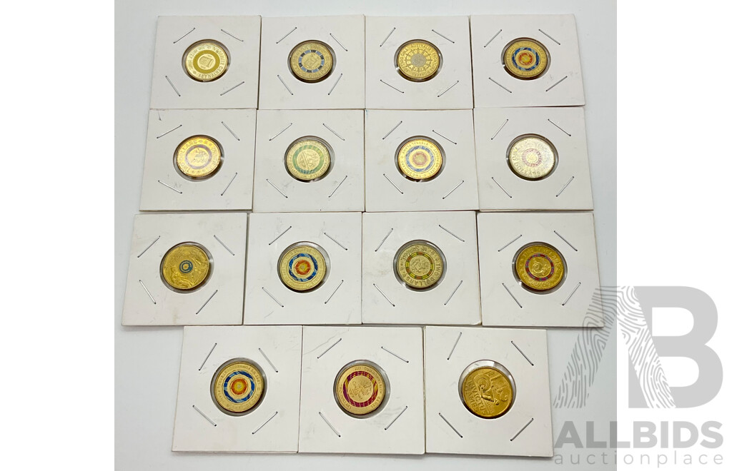 Collection of Australian Commemorative Two Dollar Coins Including 2022 Front Line Workers, 2015 Lest We Forget, 2023 Vegemite Centenary, 2021 Ambulance Service and More (15)