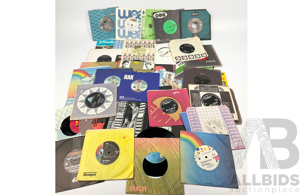 Large Collection Vinyl Seven Inch Singles, Mostly Great Hits and Misses of the 1960s and 1970s