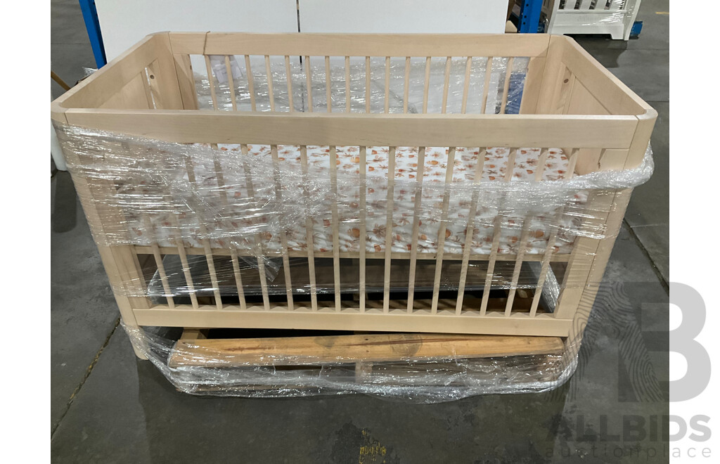 TROLL Sun Cot (White Wash) and PIXIEBABY Cot Mattress - ORP $1089