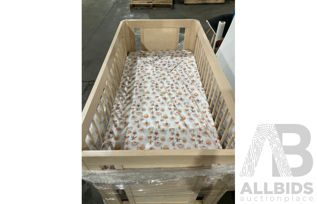 TROLL Sun Cot (White Wash) and PIXIEBABY Cot Mattress - ORP $1089