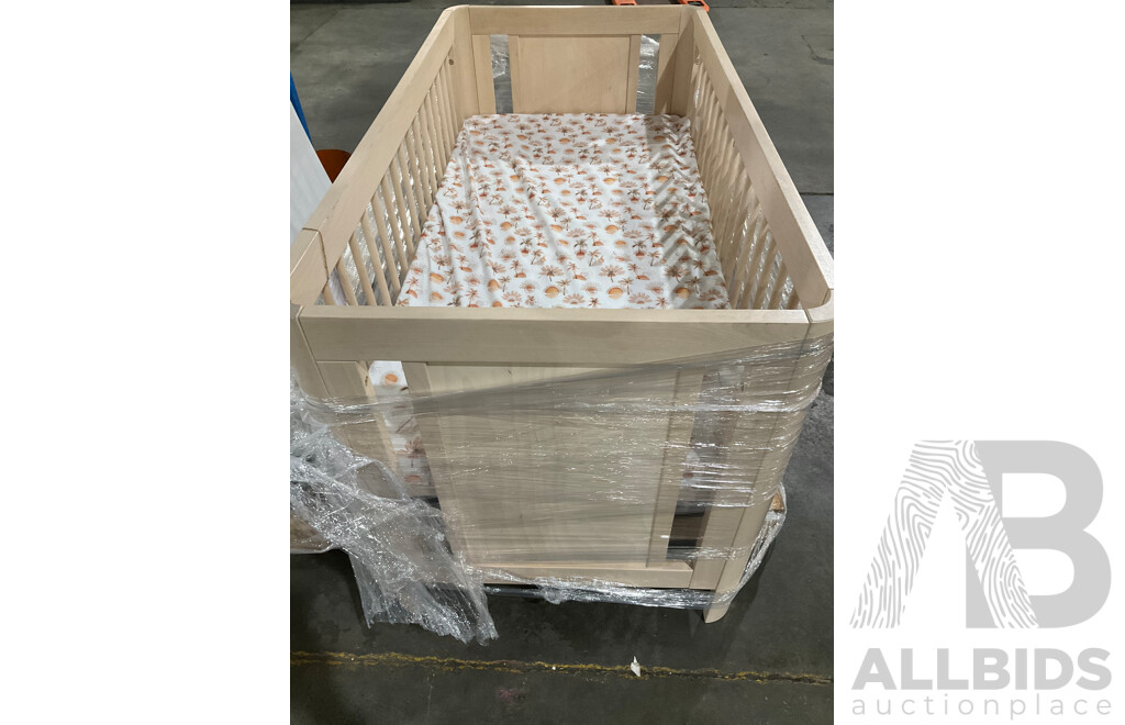 TROLL Sun Cot (White Wash) and PIXIEBABY Cot Mattress - ORP $1089