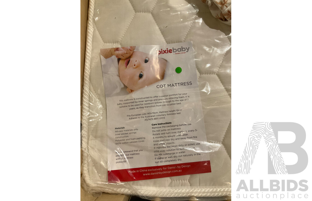 TROLL Sun Cot (White Wash) and PIXIEBABY Cot Mattress - ORP $1089
