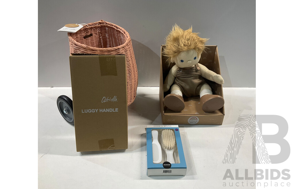 OLLI ELLA, MINIMOR - Dinkum Doll, Luggy & Comb & Brush Set  - Lot of 3 - Estimated Total ORP $210.00