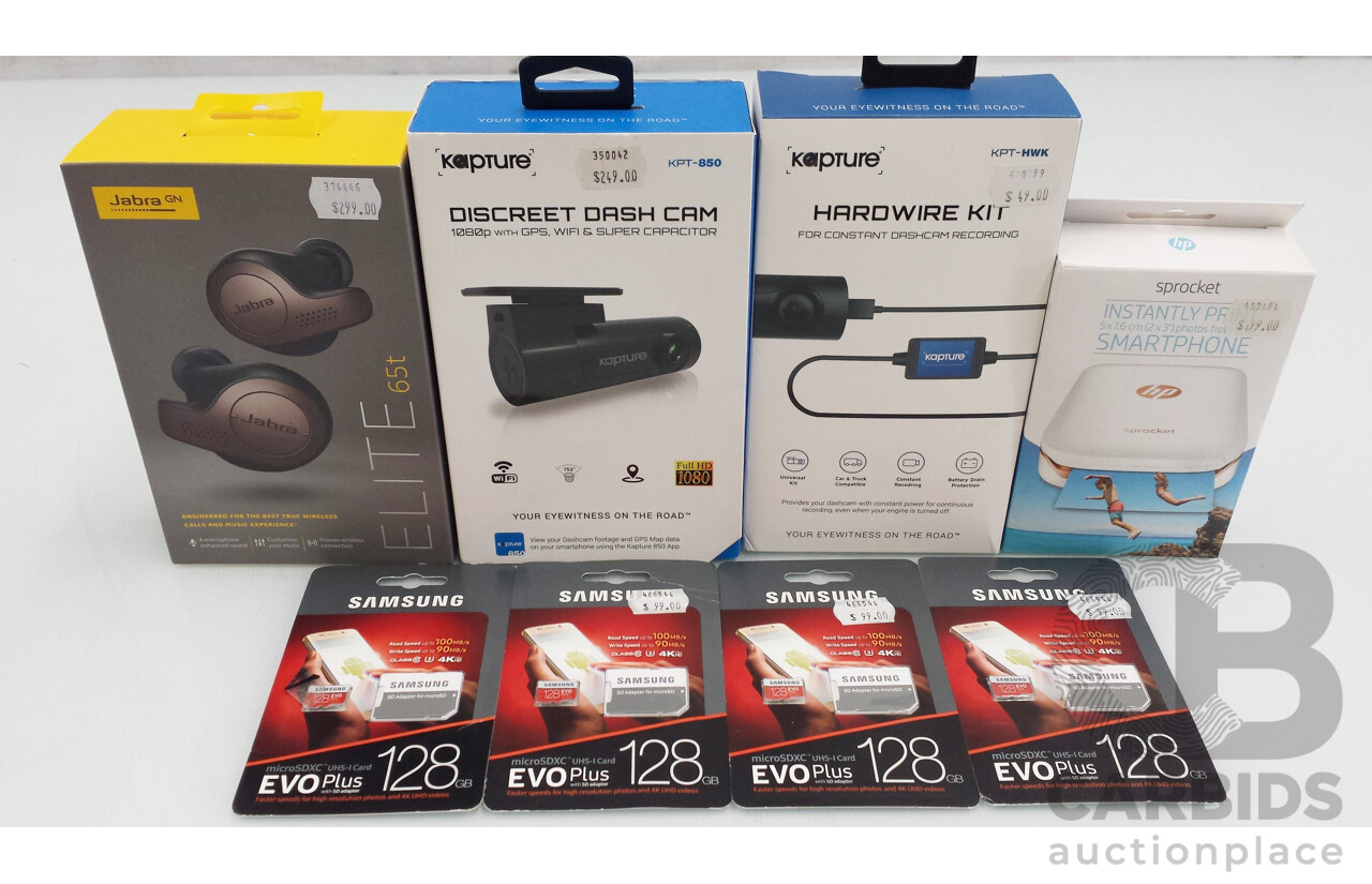 Jabra Wireless Earbuds, Kapture Dash Cam and Multimedia Accessories - Brand New - ORP $1192.00