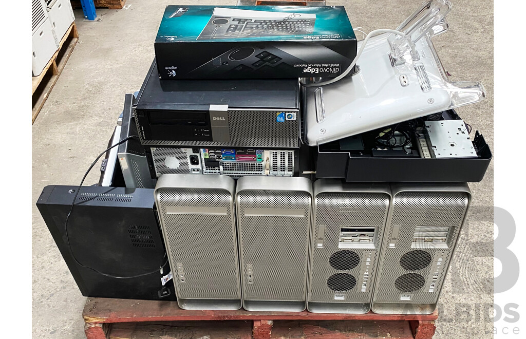 Pallet of Assorted Desktop Workstations/Laptops/Keyboards/Breadboards (Apple/Dell/HP/Logitech)