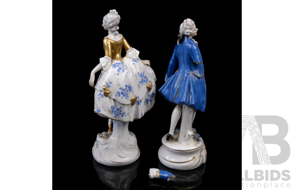 Two Antique German Volkstedt Porcelain Figures, Marks to Base