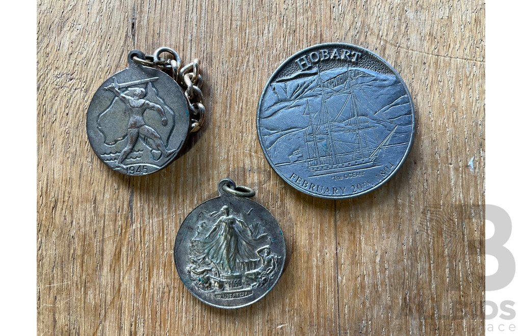 Royal Hobart Centenary Regatta 1938 Medallion, Three WW1 Victory Medallions, and More 