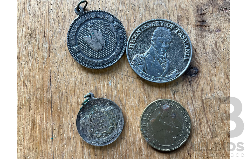 Royal Hobart Centenary Regatta 1938 Medallion, Three WW1 Victory Medallions, and More 