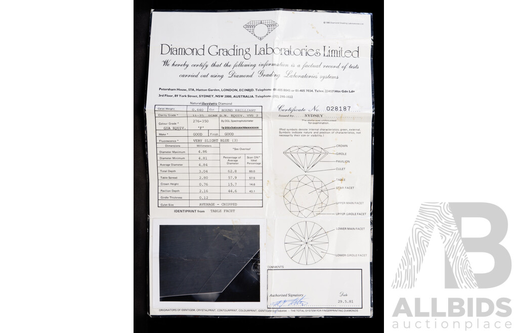 UNSET DIAMOND - 0.44ct, F VS2