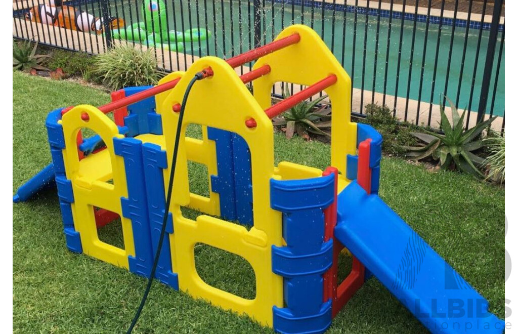 Kids Outdoor Play Gym MAXI CLIMBER With Two Steps/Slides And One Water Spray Bar ORP $356.00