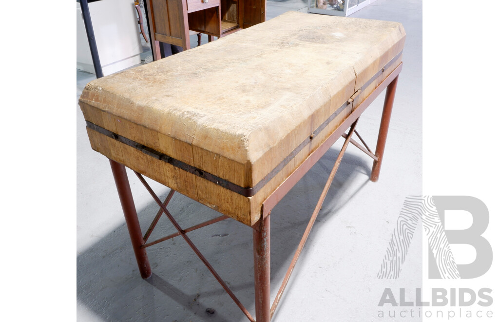 Fantastic Large Rustic Butchers Block on Painted Steel Base