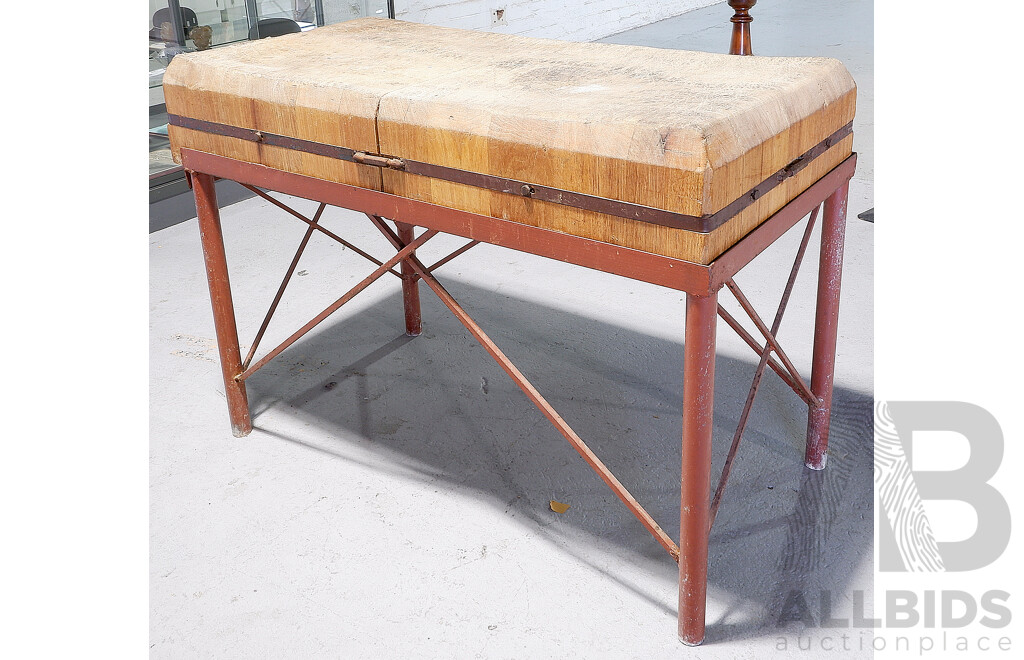 Fantastic Large Rustic Butchers Block on Painted Steel Base