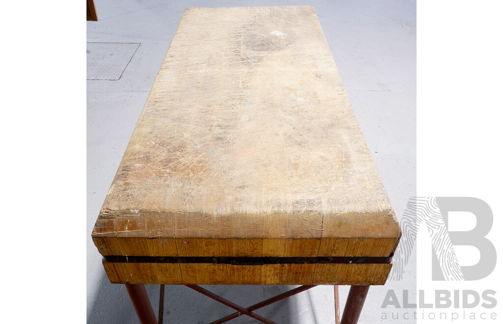 Fantastic Large Rustic Butchers Block on Painted Steel Base