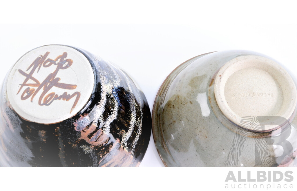 Four Mogo Pottery Glazed Studio Ceramic Bowls with Four Norfolk Island Glazed Ceramic Bowls