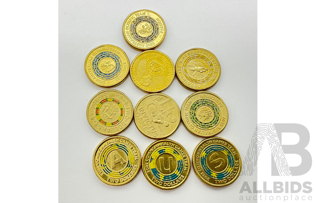 Australian Two Dollar Coins Including 2018 Invictus Games, Commonwealth Games A, U, S 2016 Fifty Years Decimal Currency and More (10)