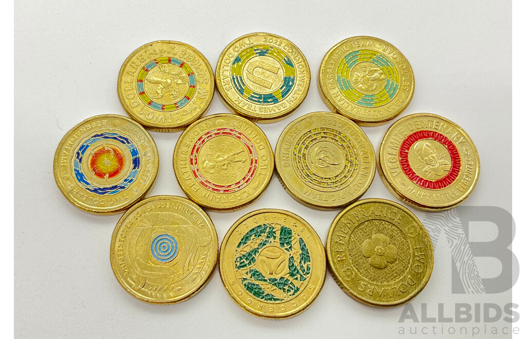 Australian Two Dollar Coins Including 2020 Olympic Team 'Striving', 2023 Vegemite Centenary, 2022 Anniversary of Peace Keeping and More (10)