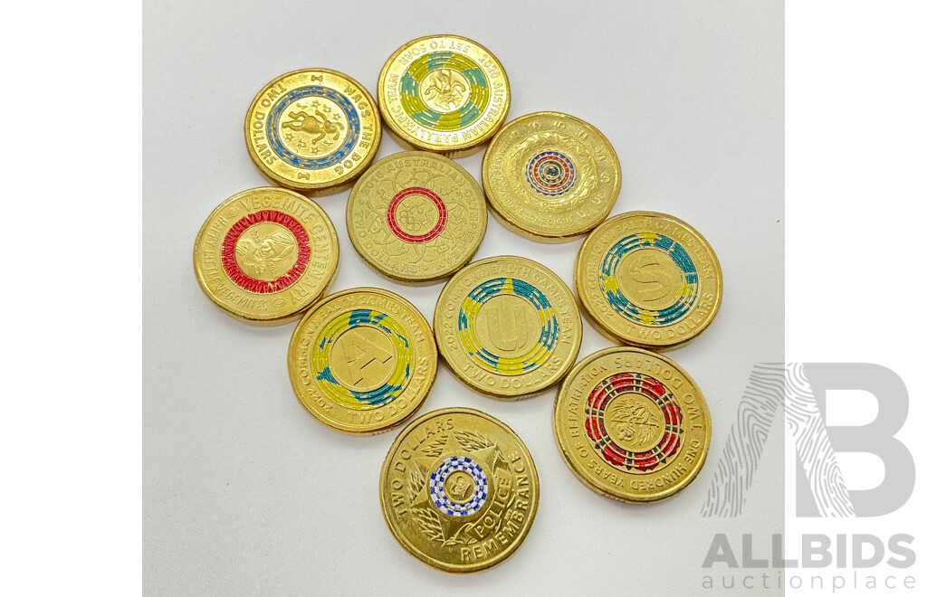 Australian Two Dollar Coins Including 2019 Police Remembrance 2021 Wags the Dog, 2021 Indigenous Service and More (10)