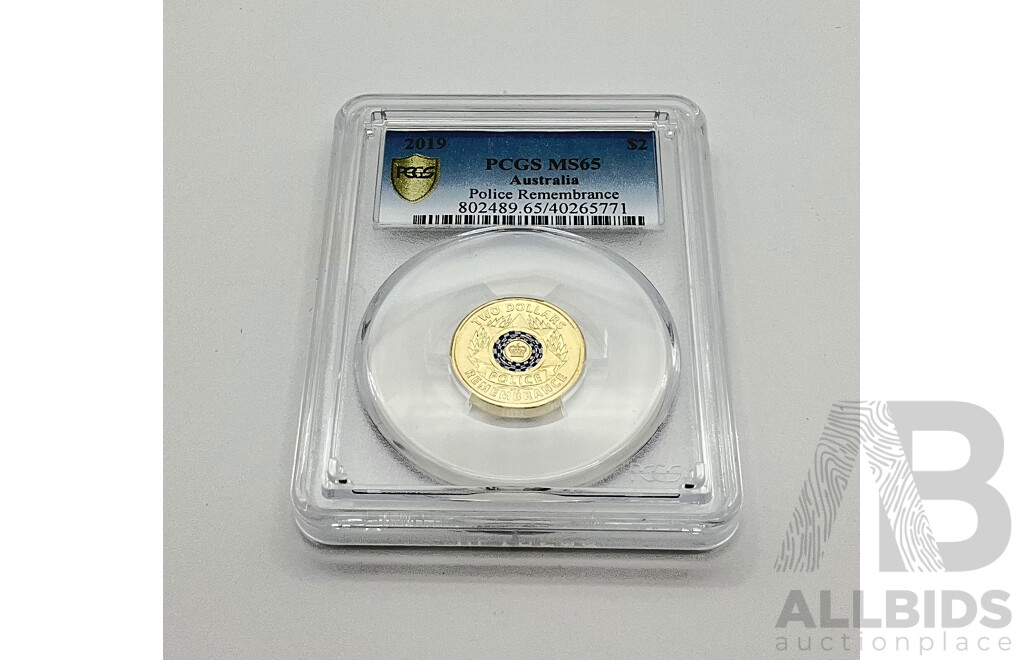 Australian 2019 Two Dollar Coin, PCGS MS65 Police Remembrance