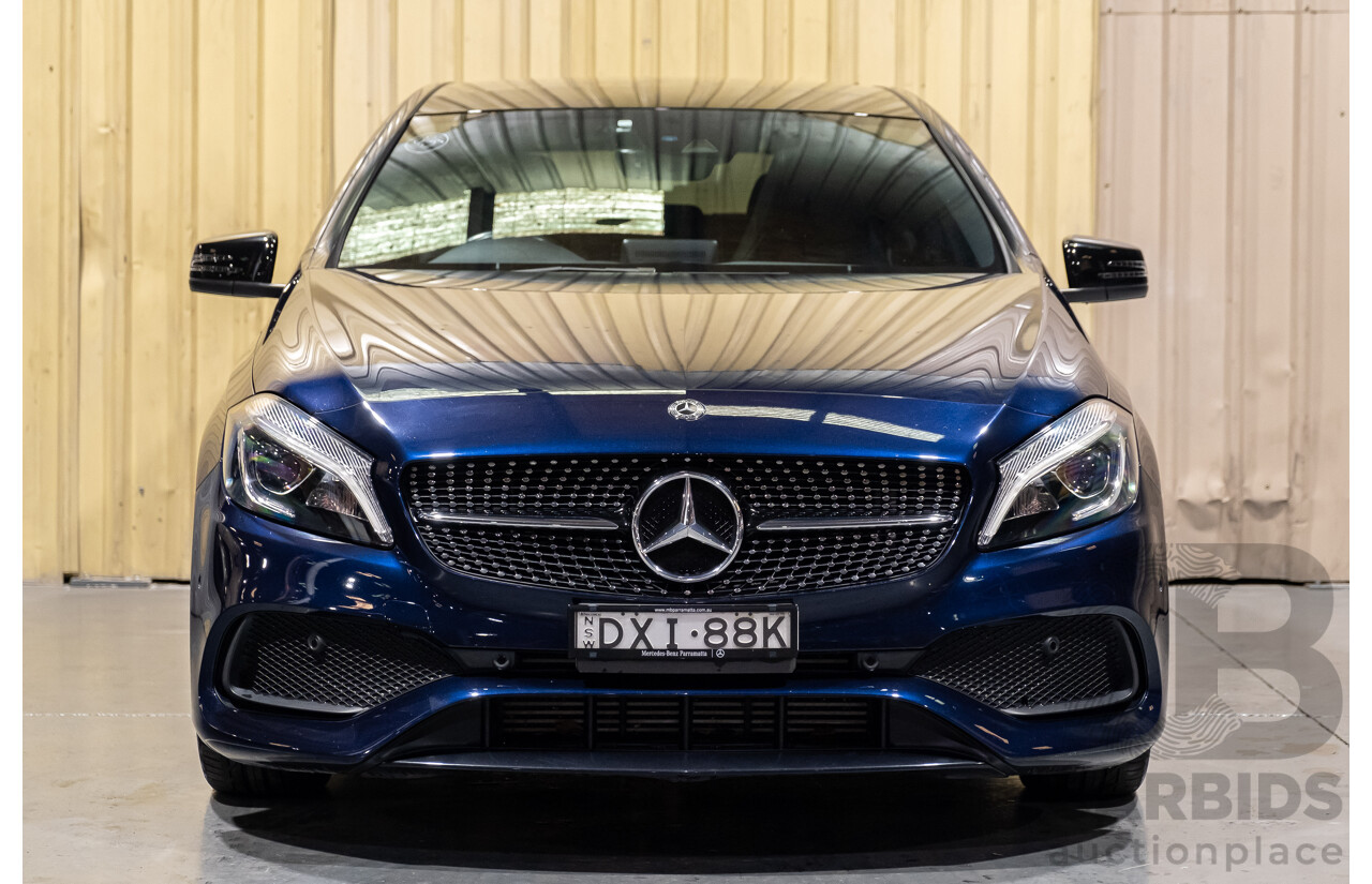 4/2018 Mercedes Benz A200 AMG Line W176 MY18 5d Hatchback Cavansite Blue Metallic Turbo 1.6L