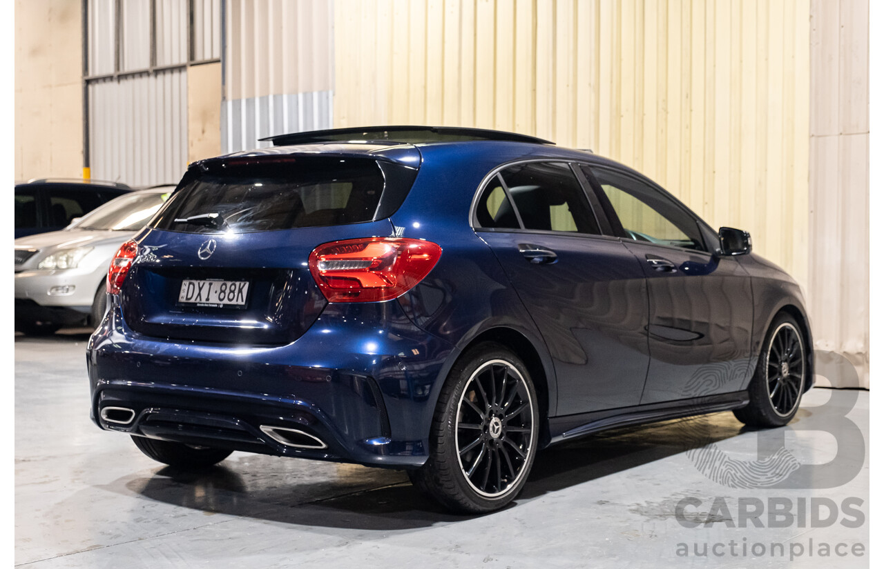 4/2018 Mercedes Benz A200 AMG Line W176 MY18 5d Hatchback Cavansite Blue Metallic Turbo 1.6L