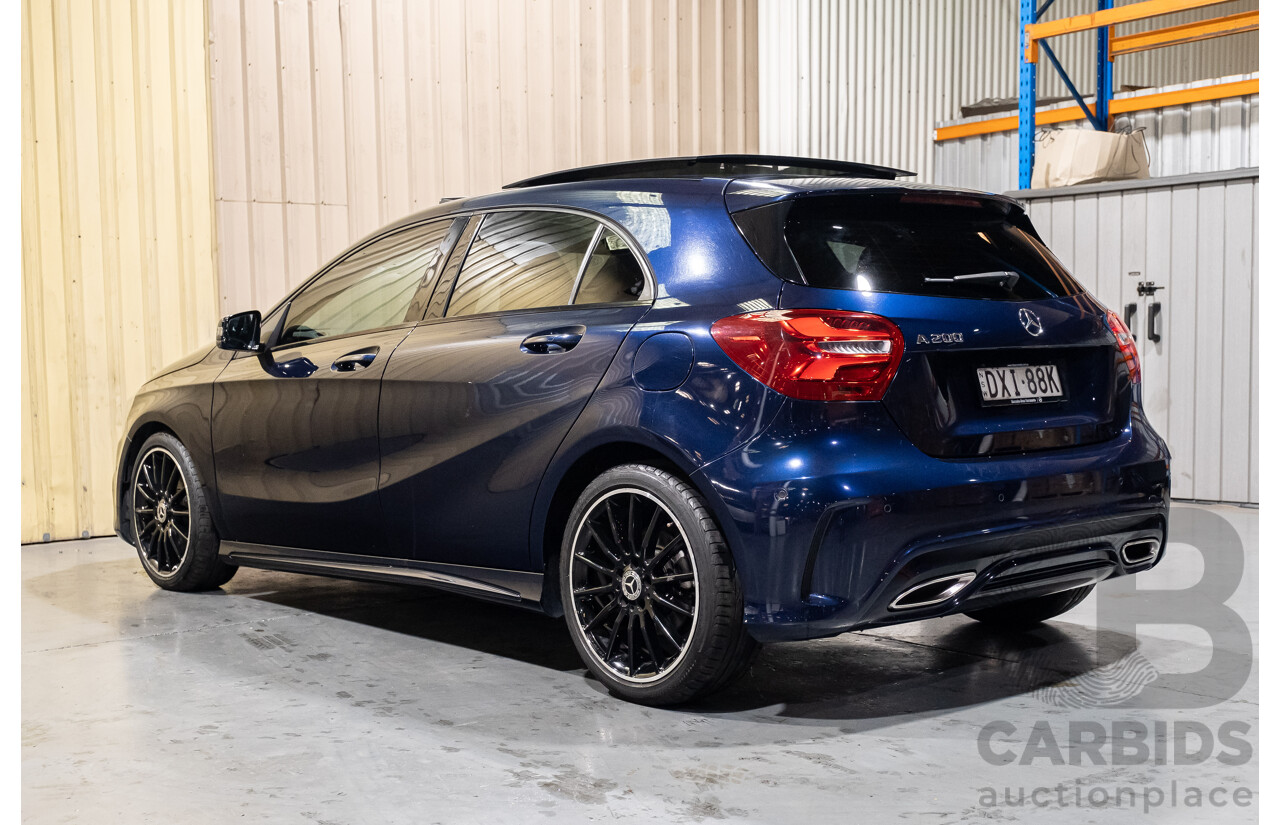 4/2018 Mercedes Benz A200 AMG Line W176 MY18 5d Hatchback Cavansite Blue Metallic Turbo 1.6L