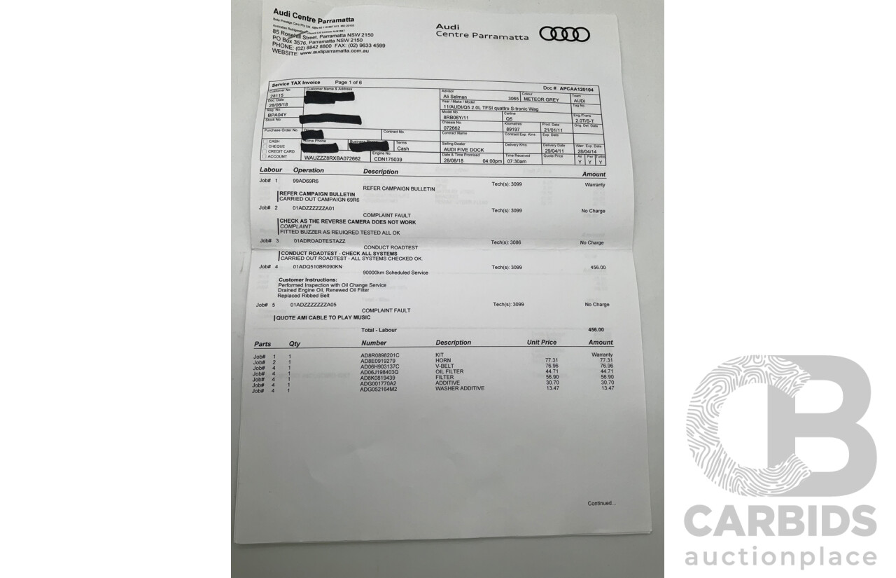 4/2011 Audi Q5 2.0 TFSI Quattro (AWD) 8R MY11 4d Wagon Metallic Grey Turbo 2.0L