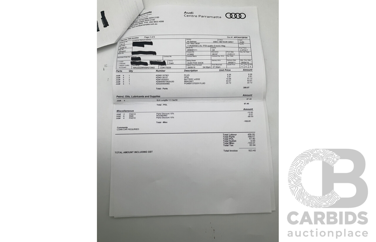 4/2011 Audi Q5 2.0 TFSI Quattro (AWD) 8R MY11 4d Wagon Metallic Grey Turbo 2.0L