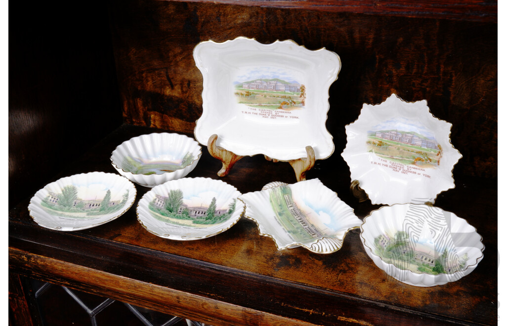 Collection of Vintage Parliament House and Canberra Souvenir Dishes, Including Aynsley and Shelley