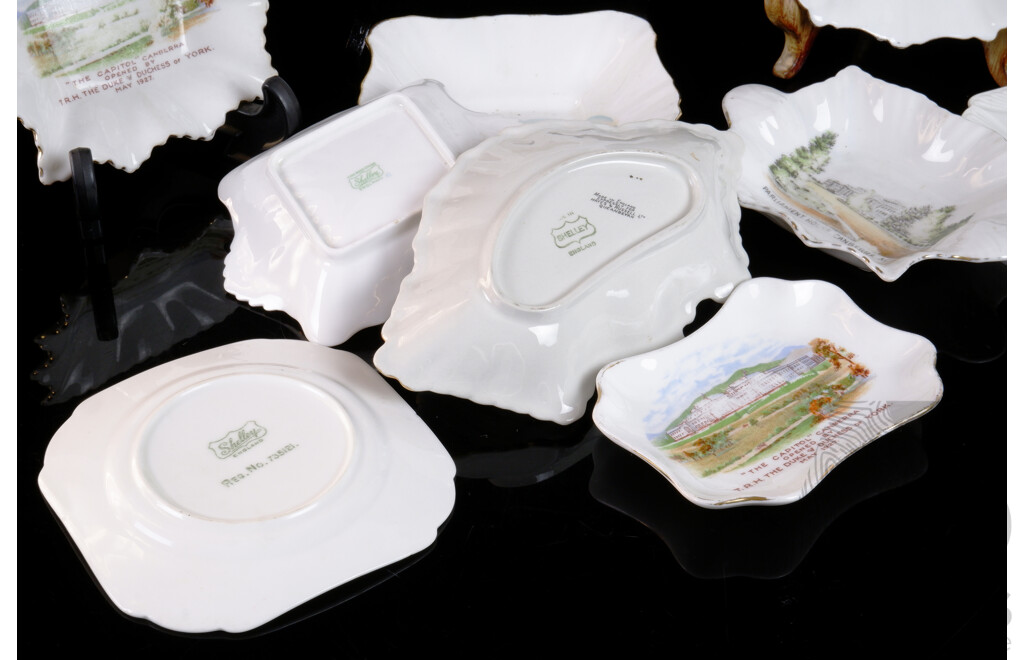 Collection of Vintage Parliament House and Canberra Souvenir Dishes, Including Aynsley, Royal Stafford, Victoria, and Shelley