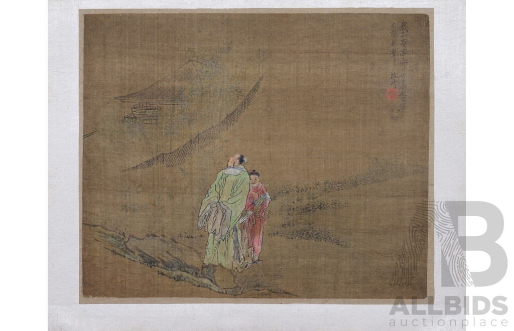 Folio of Antique Chinese Paintings on Silk, each 21 x 25 cm