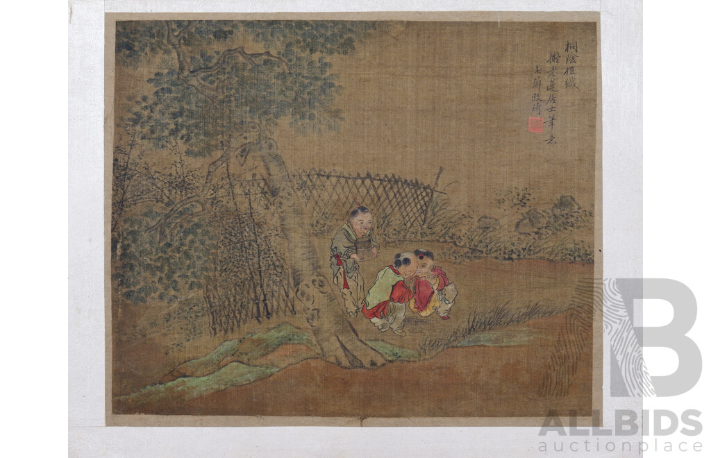 Folio of Antique Chinese Paintings on Silk, each 21 x 25 cm