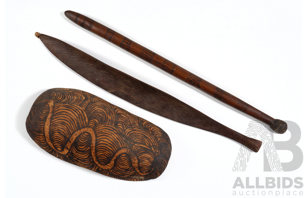 Collection Three Vintage Australian Aboriginal First Nations Hand Carved Hard Wooden Pieces
