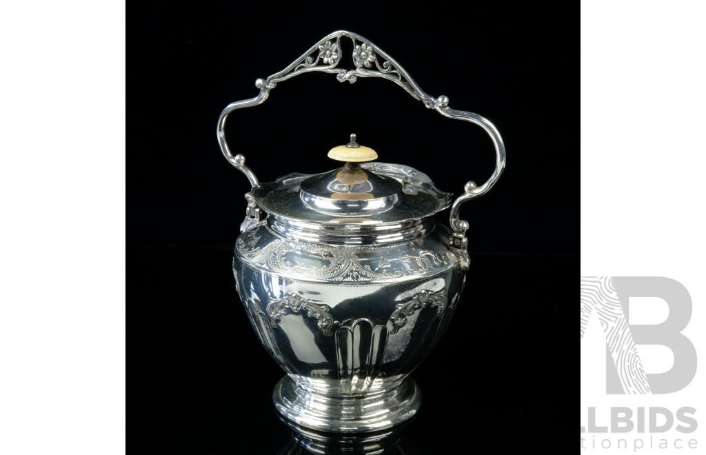 Victorian Philip Ashberry & Sons Sheffield Silver Plated Biscuit Barrel with Ivory Handle