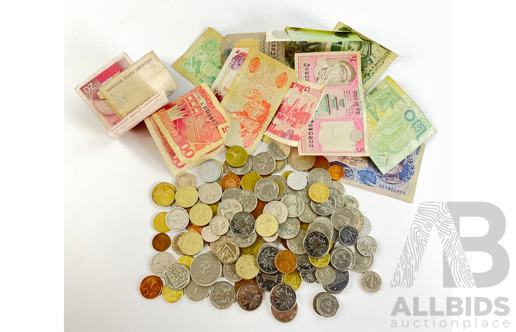 Collection of International Coins and Bank Notes Including USA, Malaysia, Indonesia, Euros and More