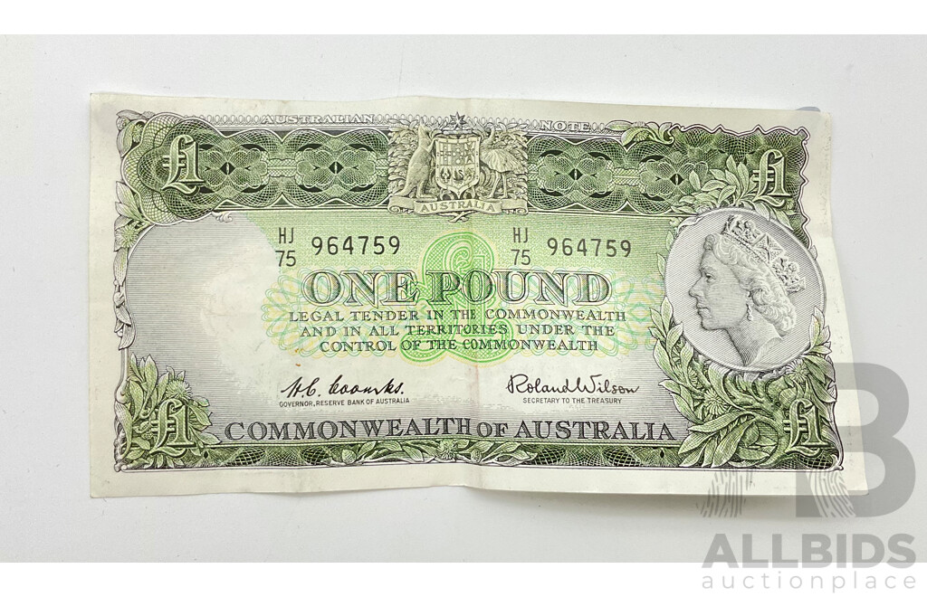 Australian One Pound Note Coombs/Wilson HJ 75