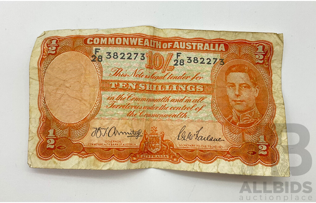 Australian COA One Ten Shilling Note Armitage/Mcfarlane F 28