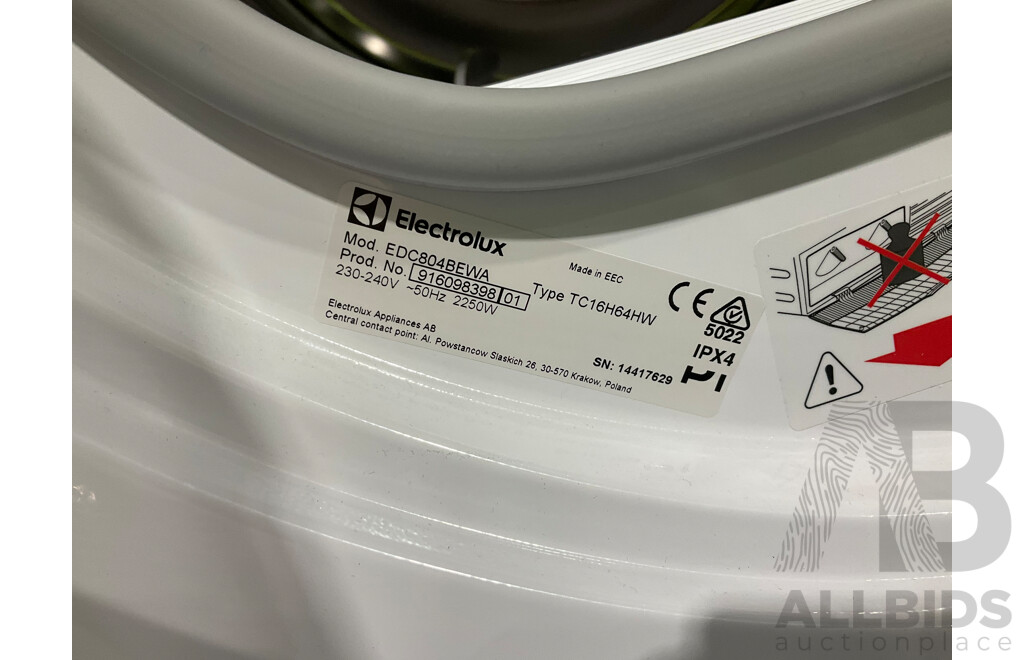 ELECTROLUX (EDC804BEWA) 700 SERIES CONDENSER DRYER - ORP $1,199.00