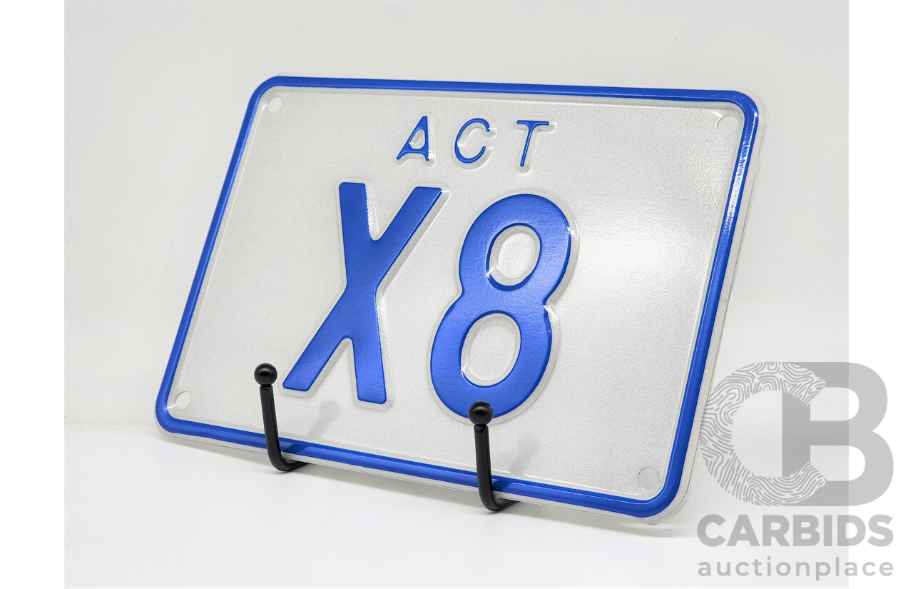ACT Two Character Alpha Numeric Signature Number Plate - X8 (Letter X, Number 8)
