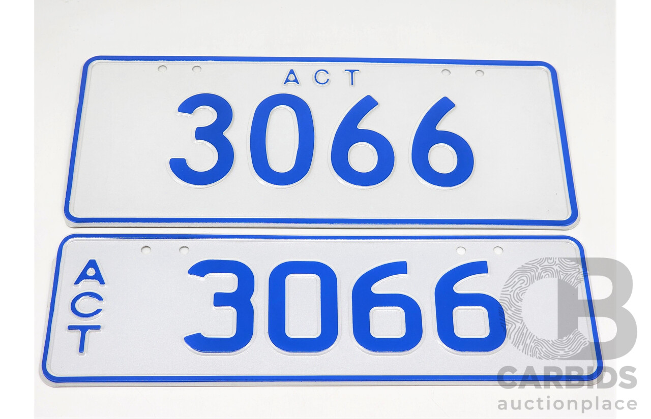 ACT 4 Digit Numerical Motor Vehicle Number Plate - 3066