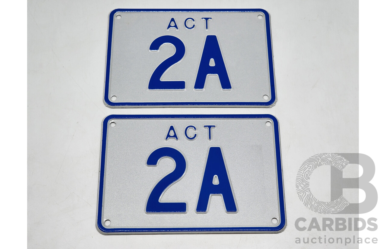 ACT Two Character Alpha Numeric Number Plate - 2A ( Number 2, Letter A)