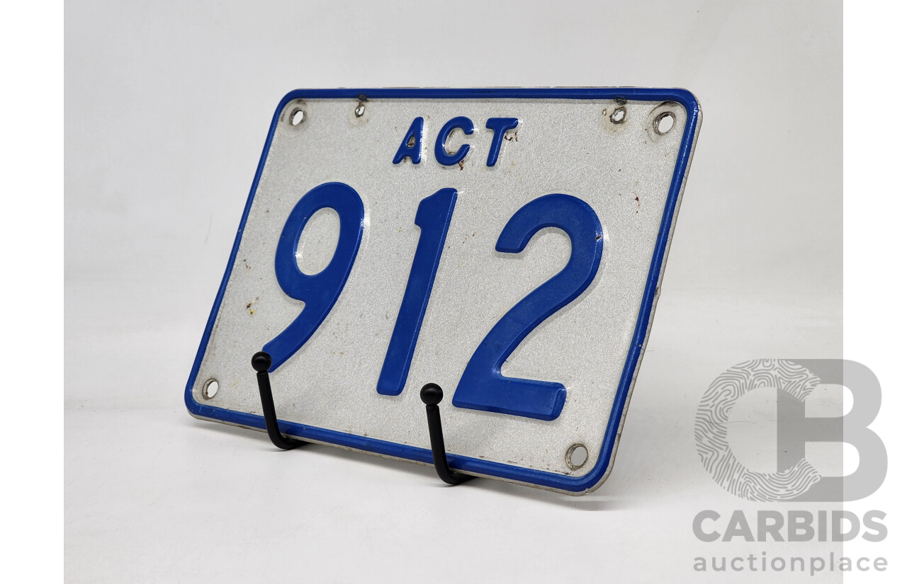 ACT 3 Digit Numerical Motor Vehicle Number Plate - 912