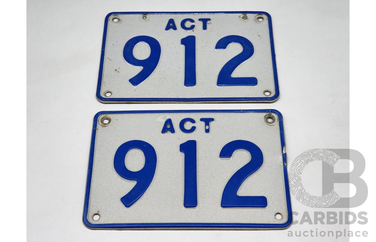 ACT 3 Digit Numerical Motor Vehicle Number Plate - 912