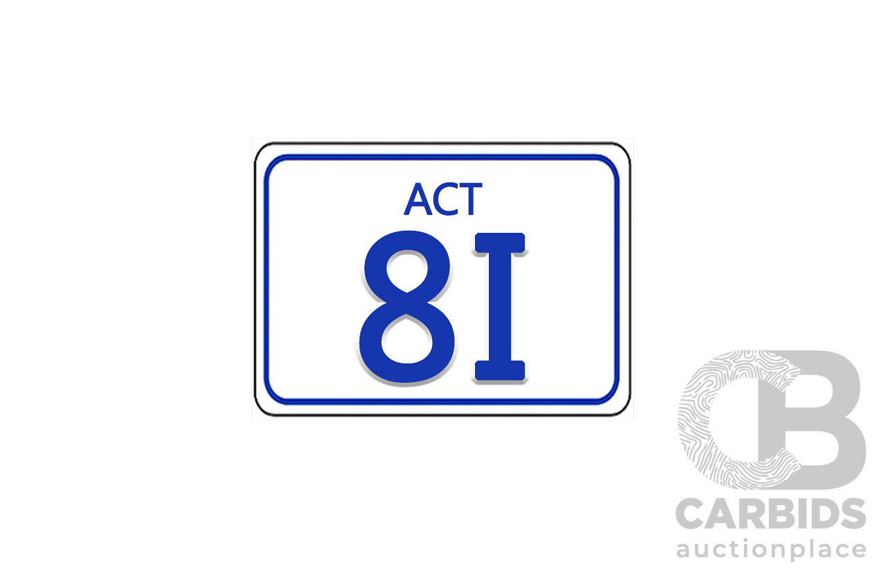 ACT Two Character Alpha Numeric Number Plate - 8I (Number 8, Letter I)