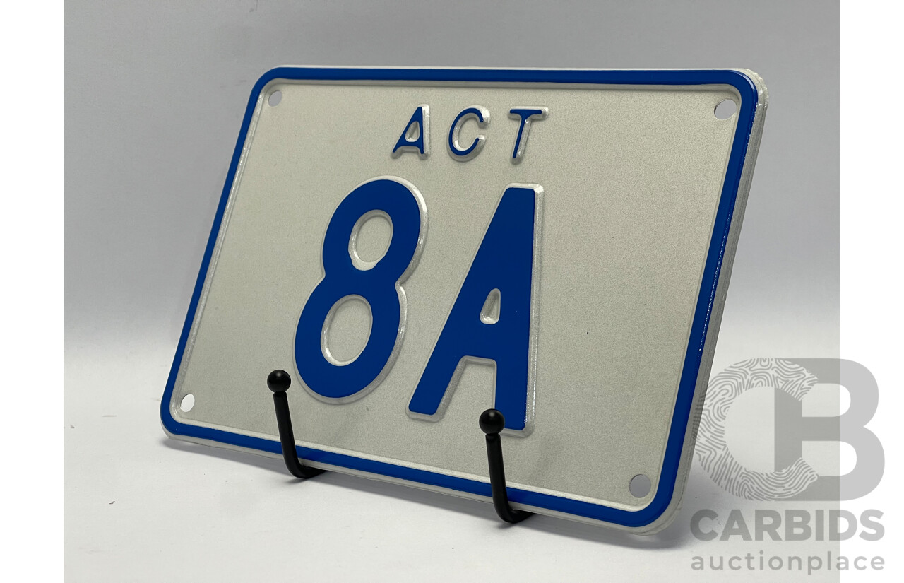 ACT Two Character Alpha Numeric Number Plate - 8A ( Number 8, Letter A)