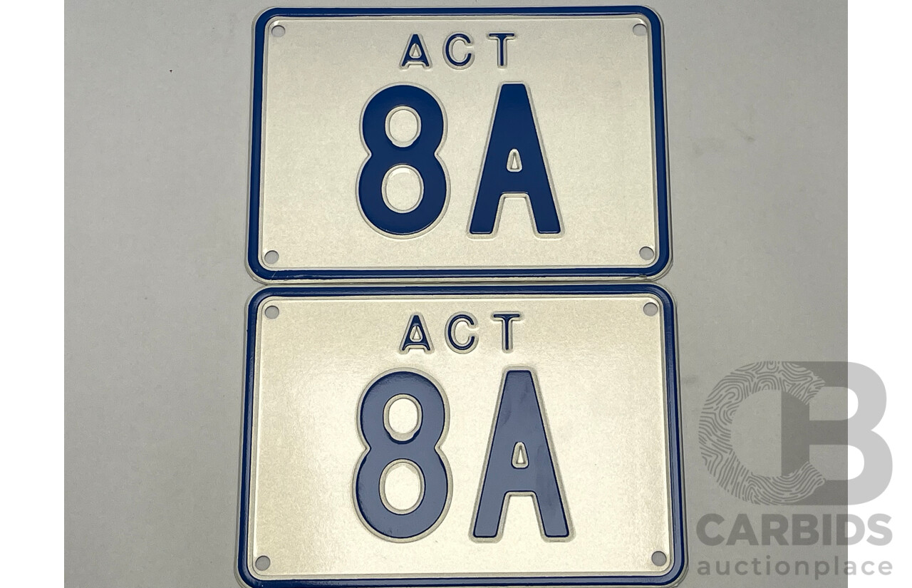 ACT Two Character Alpha Numeric Number Plate - 8A ( Number 8, Letter A)