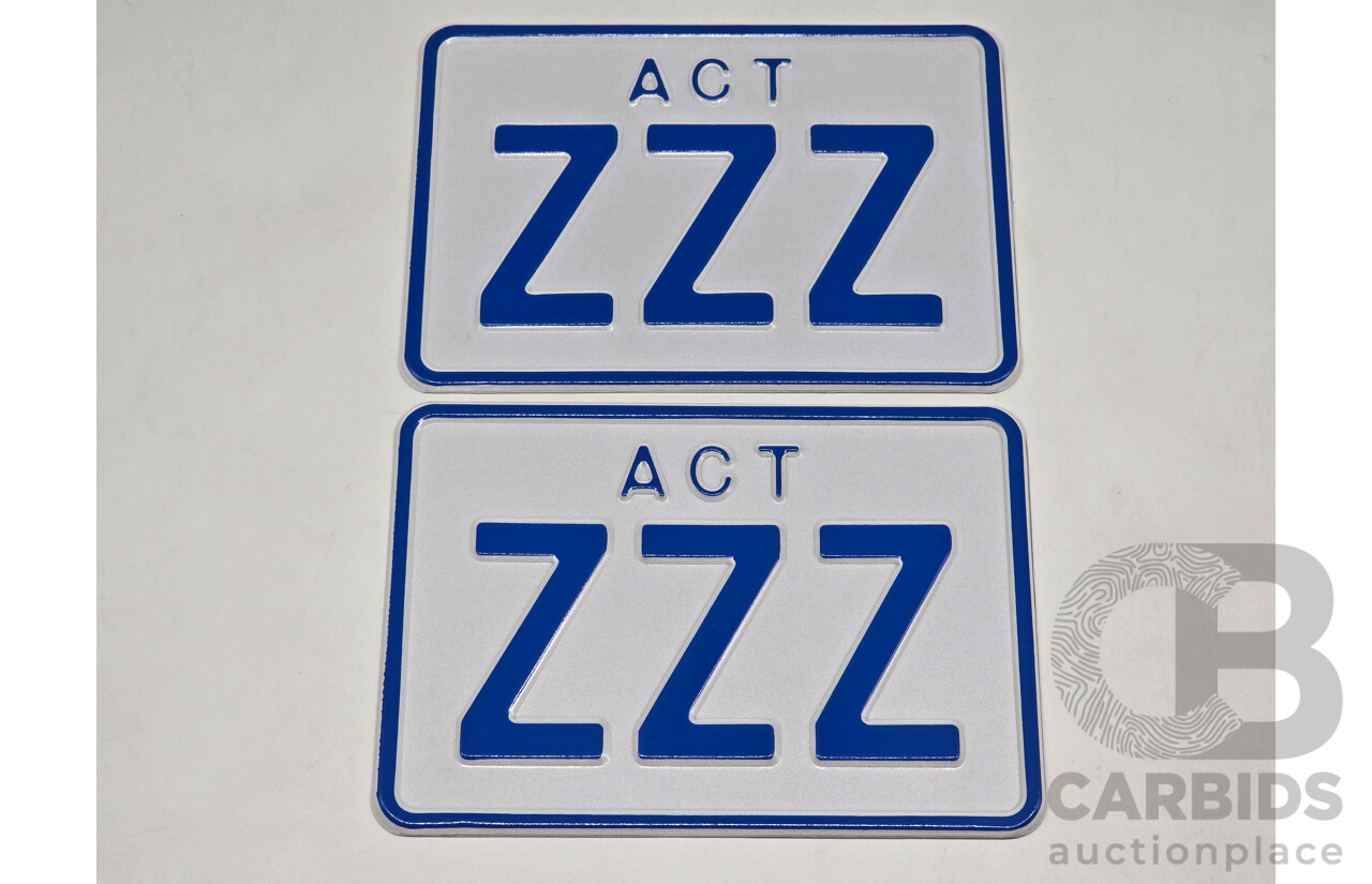 ACT 3 Character Motor Vehicle Number Plate - ZZZ