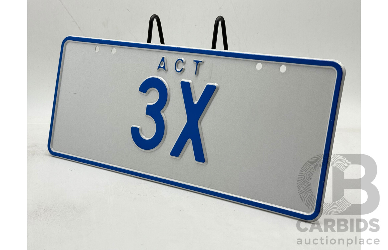 ACT Two Character Alpha Numeric Number Plate  3X (Number 3, Letter X)