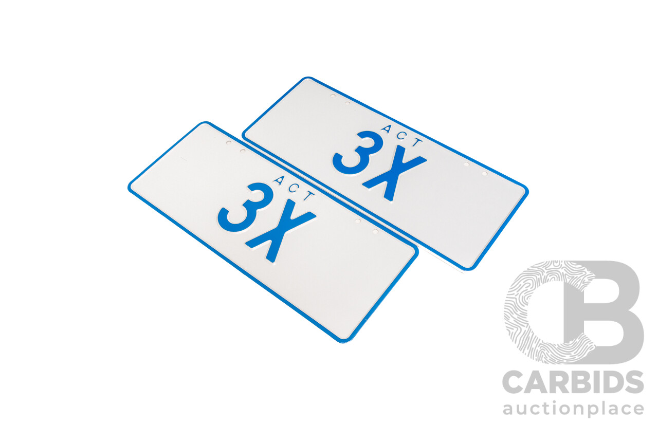ACT Two Character Alpha Numeric Number Plate  3X (Number 3, Letter X)
