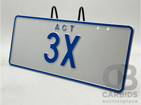 ACT Two Character Alpha Numeric Number Plate  3X (Number 3, Letter X)